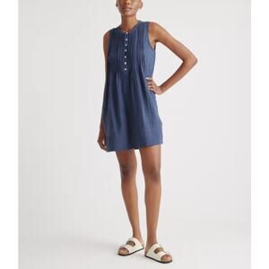 Quince 100% Organic Cotton Gauze Sleeveless Swing Dress Indigo Blue Size Large